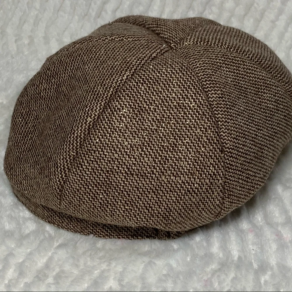 D&Y Newsboy Cap Brown Tweed Button Metallic Thread - Picture 12 of 16